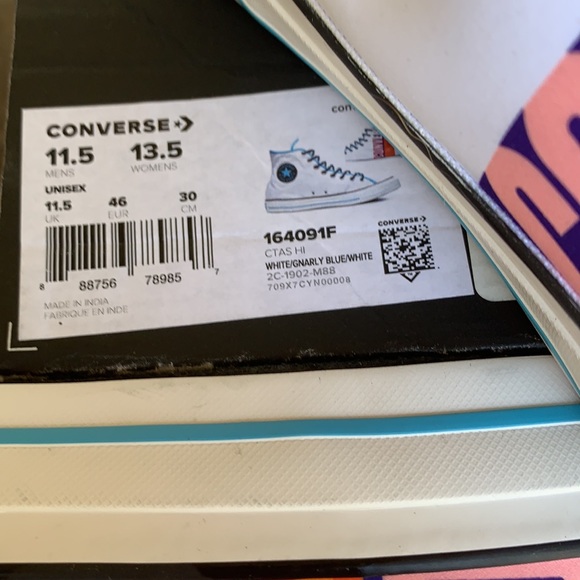 CONVERSE CTAS HI WHITE/GNARLY BLUE/WHITE MENS - Picture 15 of 15